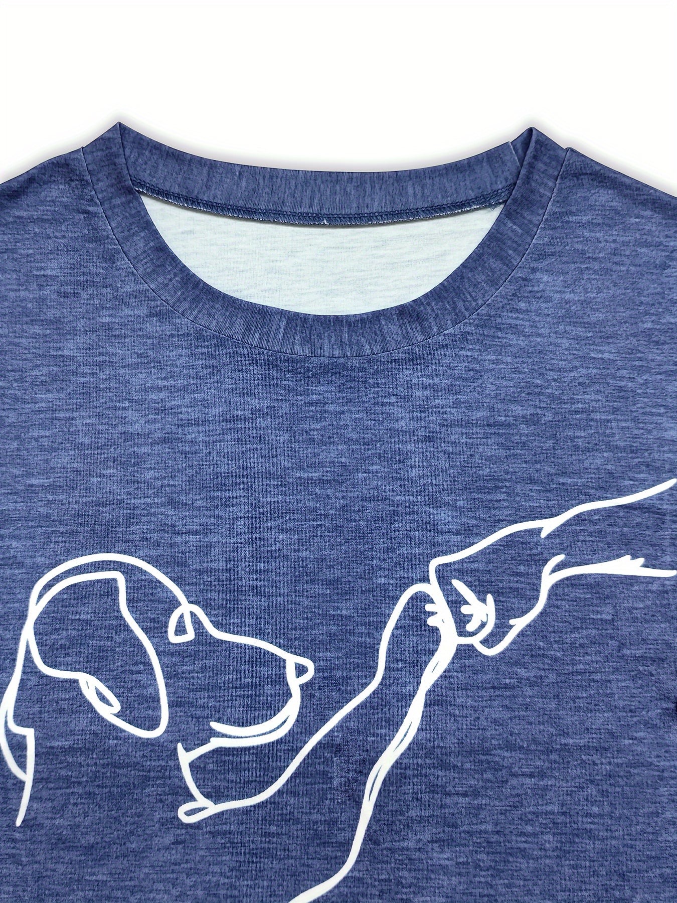 Dog & Paw Print T-shirt, Casual Long Sleeve Top For Spring & Fall, Women's Clothing