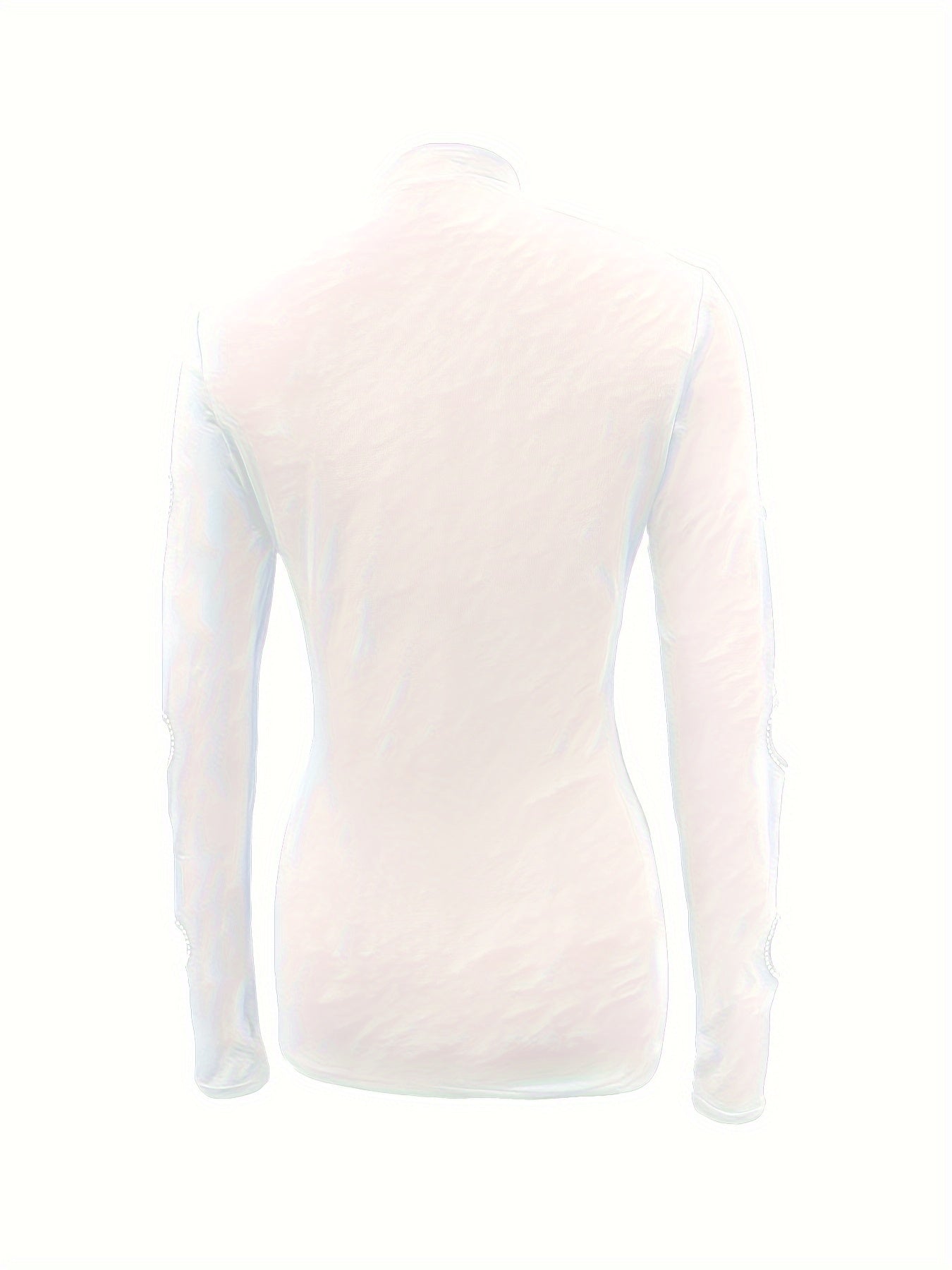 Cutout Rhinestone Mock Neck T-Shirt, Casual Long Sleeve Top